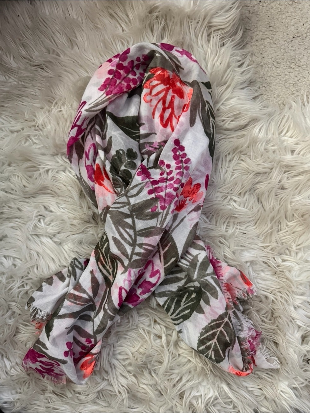 Floral Printed Lightweight Scarf in Pink & Orange